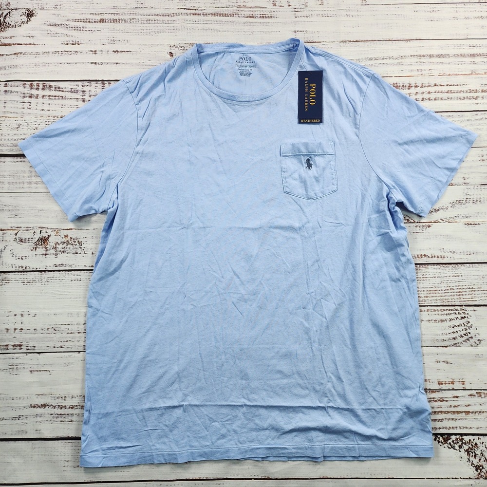 NWT Polo Ralph Lauren Weathered Pocket‎ T-Shirt Men XXL Classic Blue Custom Slim